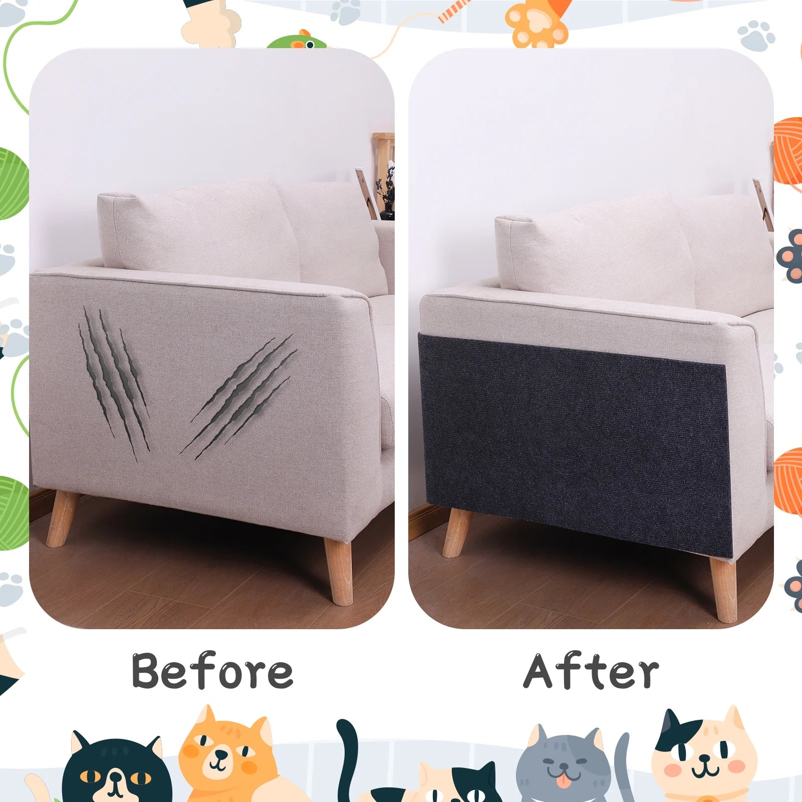 Cat Scratch Furniture Protector, 15.75" X 78.74" Couch Protector from Cat Claws, DIY Cat Couch Protector from Cat Claws for Leather,Wood,Textile Fabrics