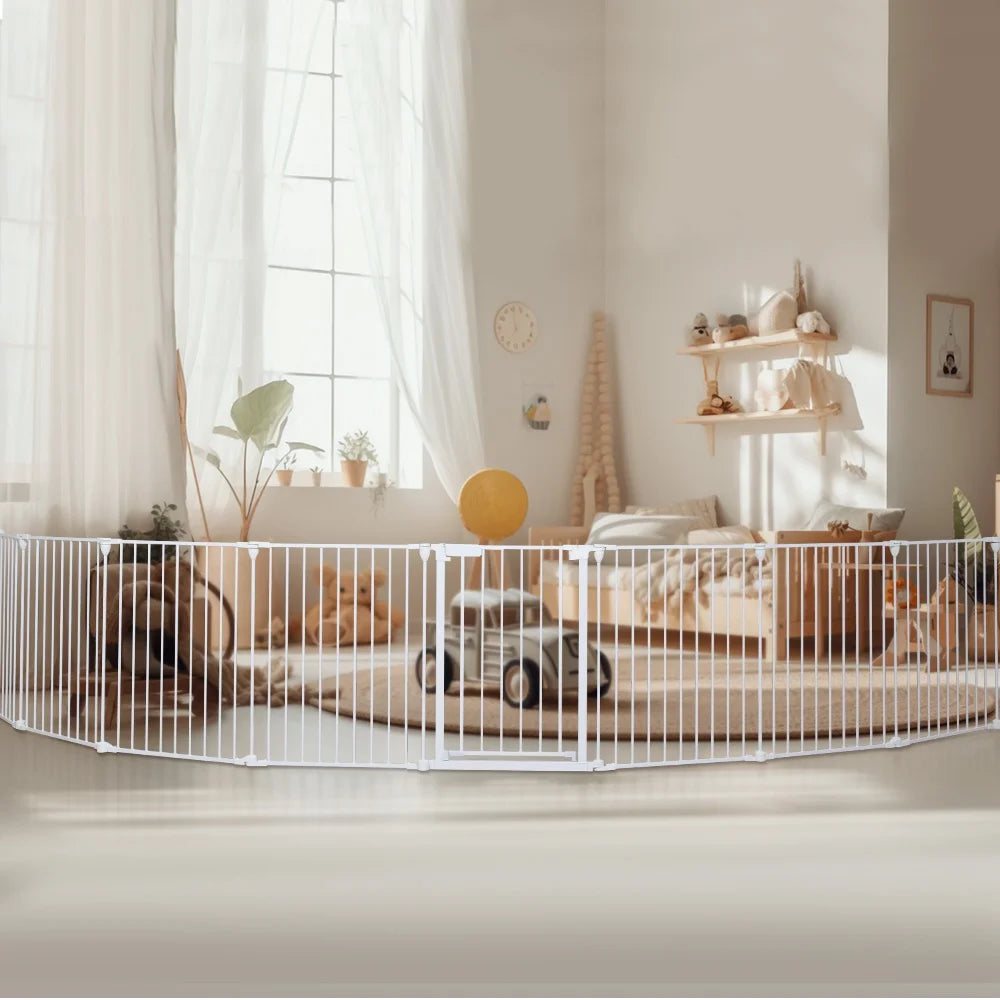 Pet Gates,  Dog Playpen 8Panel 198" Extra Wide 30" Tall Fireplace Fence Playard, White
