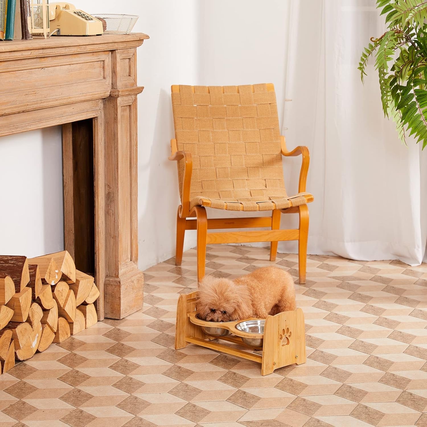 Adjustable Bamboo Elevated Pet Bowls – Raised Food & Water Feeder for Cats & Medium Dogs