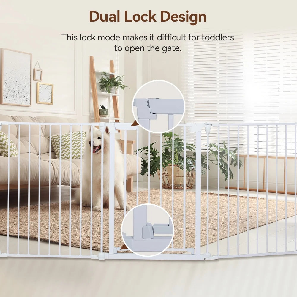 Pet Gates,  Dog Playpen 8Panel 198" Extra Wide 30" Tall Fireplace Fence Playard, White