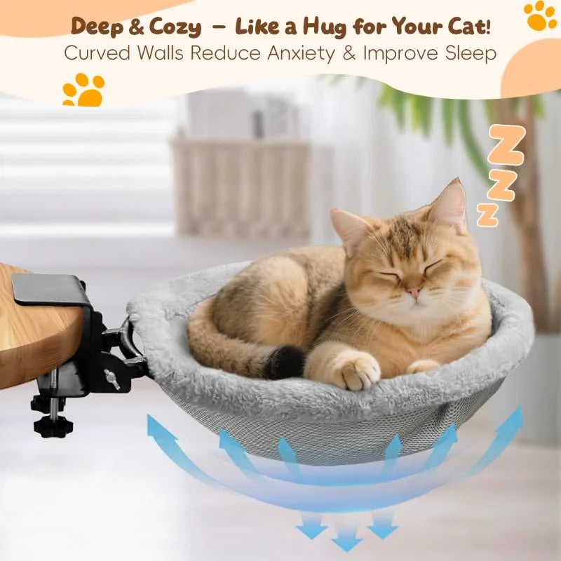 Cat Desk Bed, Space Saving Foldable Cat Bed for Desk, Supports 50 Lbs, Heavy Duty Side Perch for Gaming Desks and Home Office, Machine Washable