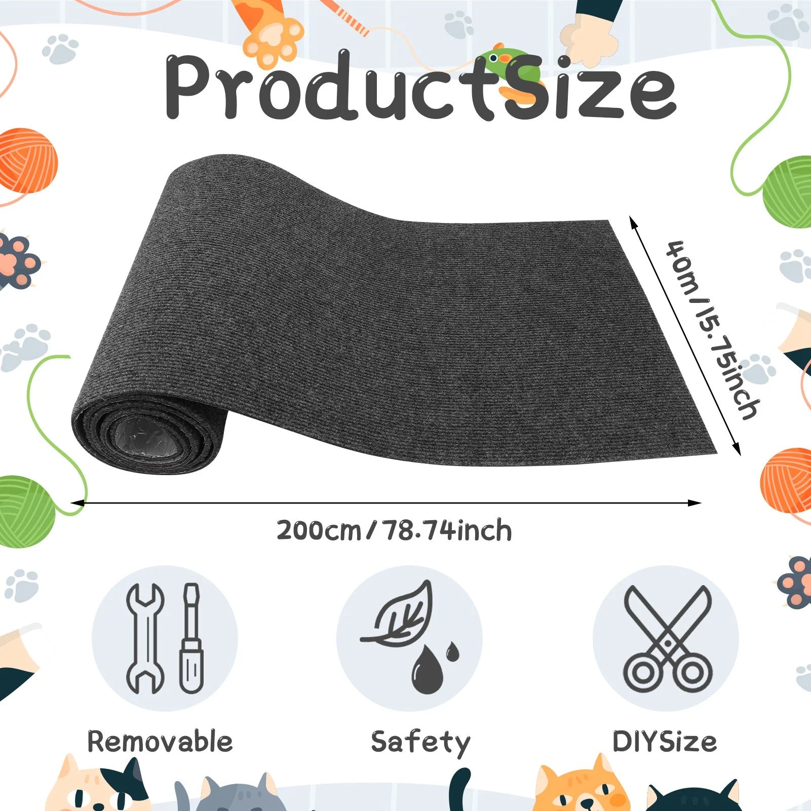 Cat Scratch Furniture Protector, 15.75" X 78.74" Couch Protector from Cat Claws, DIY Cat Couch Protector from Cat Claws for Leather,Wood,Textile Fabrics