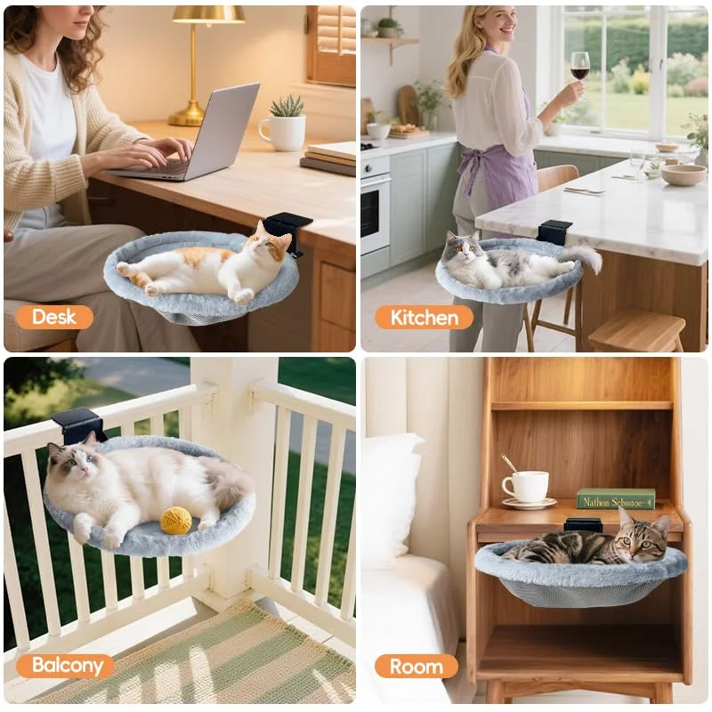 Cat Desk Bed, Space Saving Foldable Cat Bed for Desk, Supports 50 Lbs, Heavy Duty Side Perch for Gaming Desks and Home Office, Machine Washable