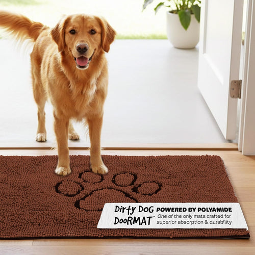Dog Gone Smart Dirty Dog Doormat - Fast Drying Rug with Super Gripper Backing for Clean Floors - Super Absorbent and Machine Washable Mat for Muddy Paws - Brown