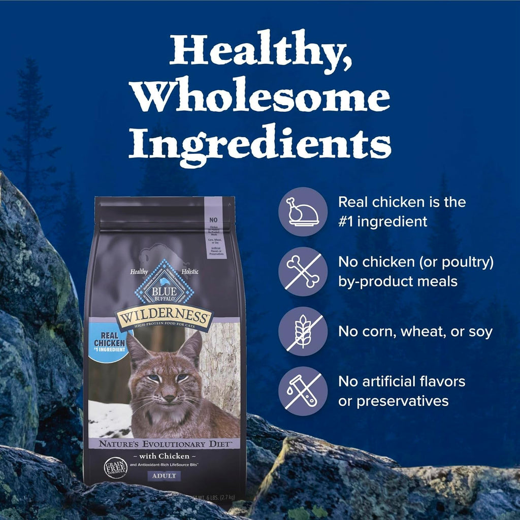 Wilderness Nature'S Evolutionary Diet High-Protein, Grain-Free Natural Dry Food for Adult Cats, Chicken, 6-Lb. Bag