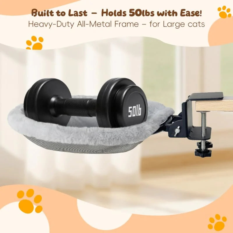 Cat Desk Bed, Space Saving Foldable Cat Bed for Desk, Supports 50 Lbs, Heavy Duty Side Perch for Gaming Desks and Home Office, Machine Washable