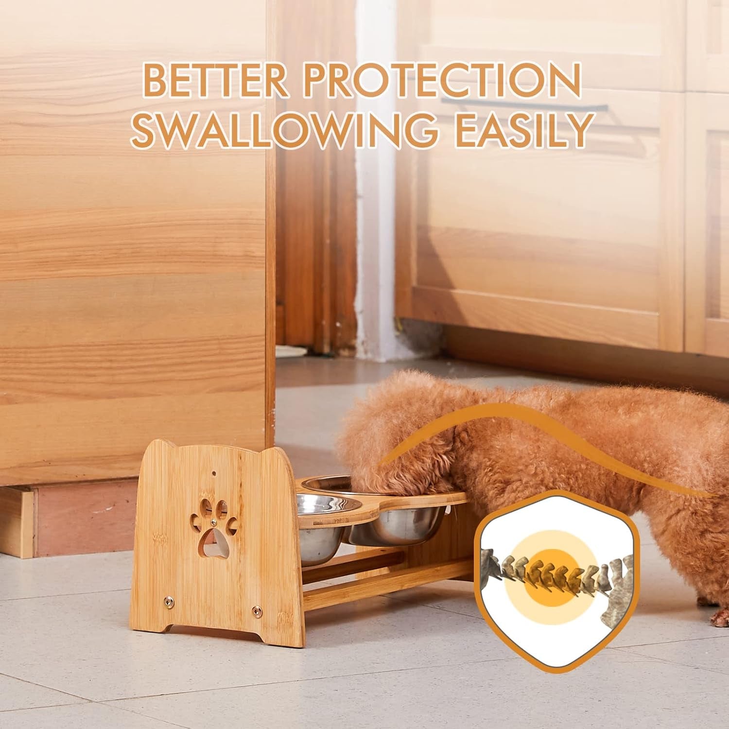 Adjustable Bamboo Elevated Pet Bowls – Raised Food & Water Feeder for Cats & Medium Dogs