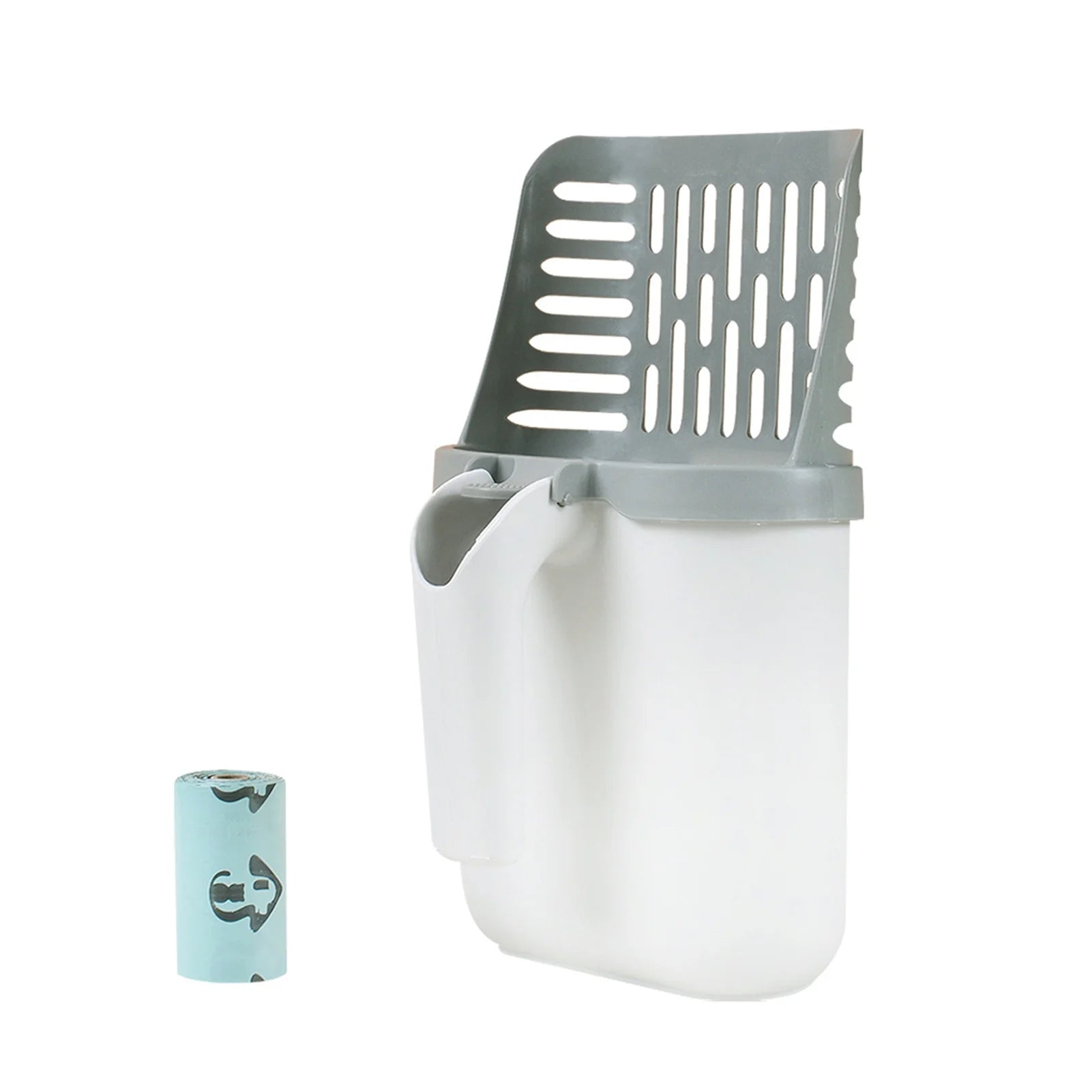 Cat Litter Scoop, Cat Litter Shovel with Trash Container, Removable Cat Litter Scoop Holder, Portable Litter Scooper with Holder Provides Garbage Bags