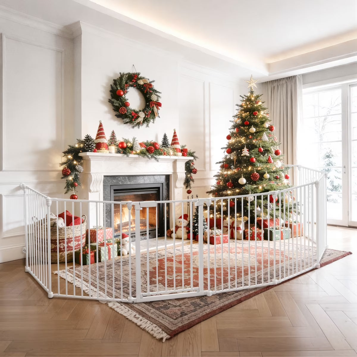 Pet Gates,  Dog Playpen 8Panel 198" Extra Wide 30" Tall Fireplace Fence Playard, White