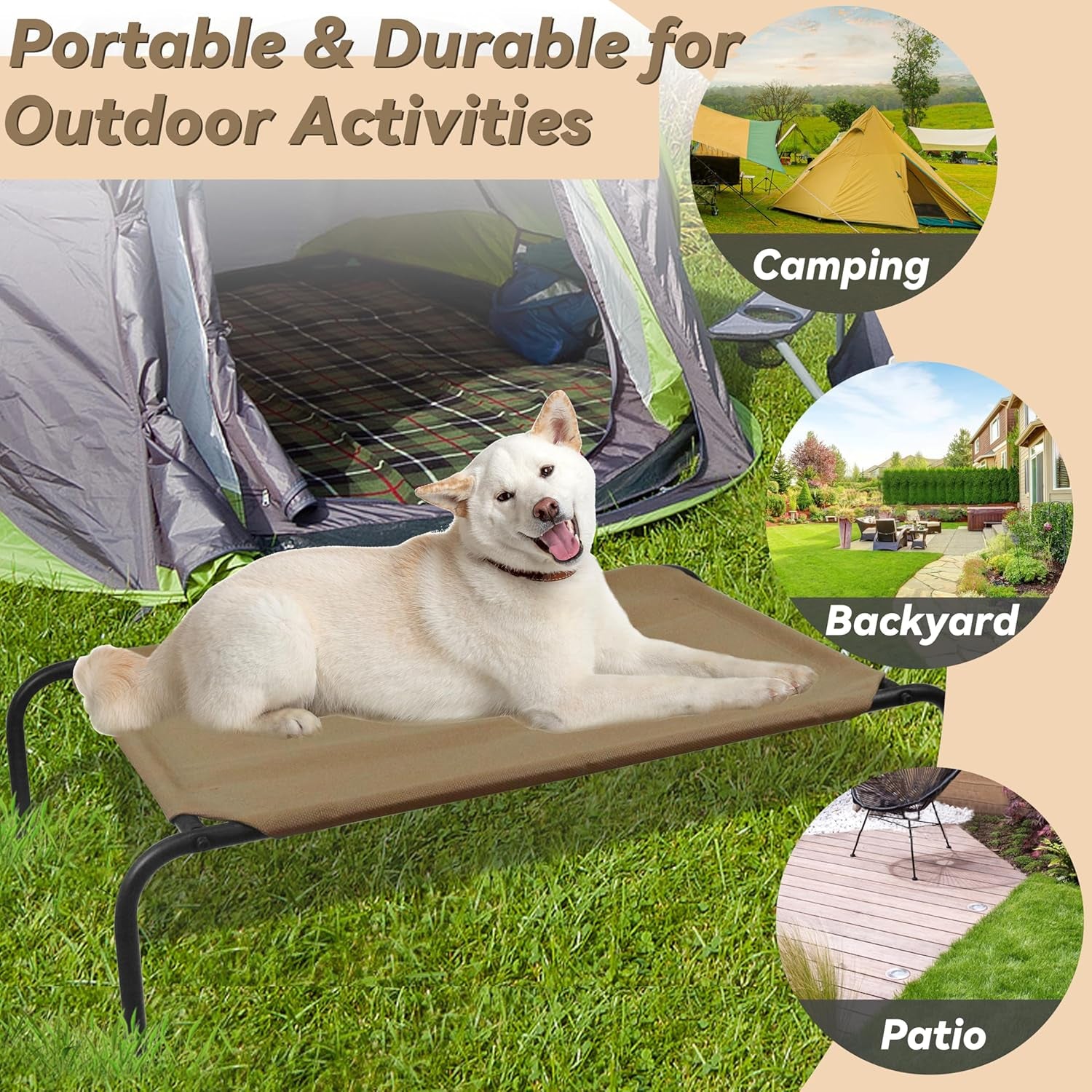 Elevated Dog Bed for Large Dogs, Raised Dog Bed with Breathable Mesh, Non Slip, Easy to Clean, 50.5 Inches, Brown